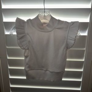 Storia White Ruffle Shoulder Crop Top